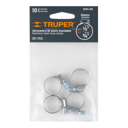Bolsa c/4 mini abrazaderas sin fin # 6, 1/2 - 3/4', Truper | MINI-6B | 10031