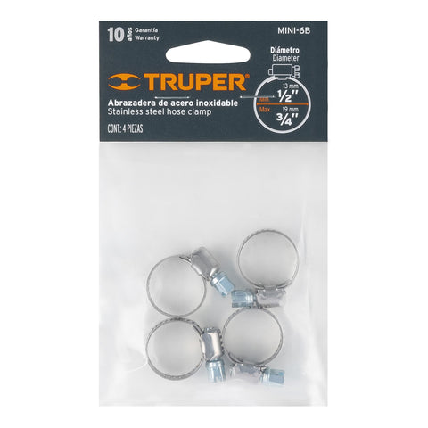 Bolsa c/4 mini abrazaderas sin fin # 6, 1/2 - 3/4', Truper | MINI-6B | 10031