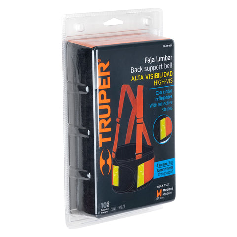 Faja lumbar naranja c/cintas de alta visibilidad, M, Truper | FAJA-MN | 100356