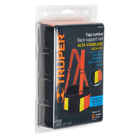 Faja lumbar naranja c/cintas de alta visibilidad, G, Truper | FAJA-LN | 100357