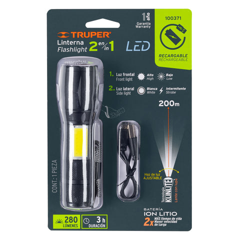 Linterna de 1 LED 270 lm con luz de emergencia, recargable | LINAR-260 | 100371