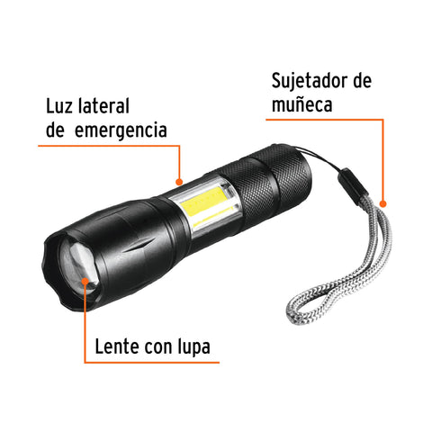 Linterna de 1 LED 270 lm con luz de emergencia, recargable | LINAR-260 | 100371