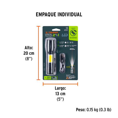 Linterna de 1 LED 270 lm con luz de emergencia, recargable | LINAR-260 | 100371