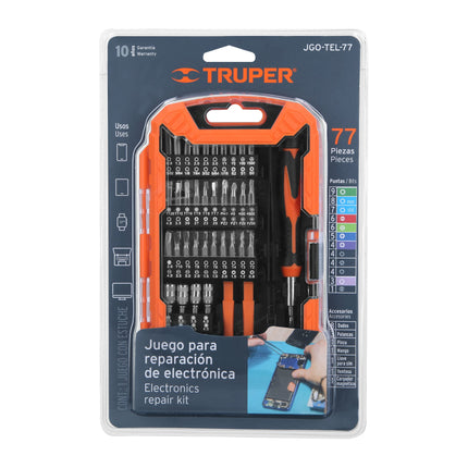 Juego de 77 piezas para reparación de electrónica, Truper | JGO-TEL-77 | 100373
