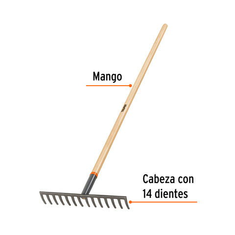 Rastrillo recto de 14 dientes, mango de 54', Truper | R-14M | 100493