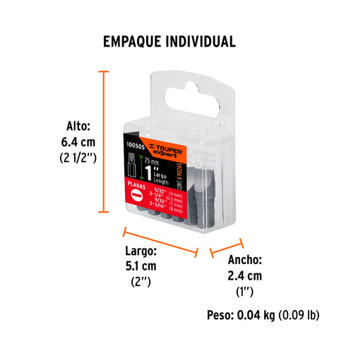 Estuche con 6 puntas planas combinadas largo 1', Expert | PUN-6PL1 | 100505