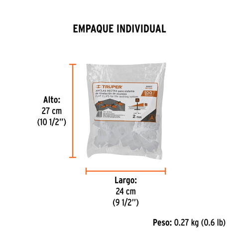 Bolsa con 100 anclas de 2 mm, para nivelación de azulejos | SN-CL20 | 100517