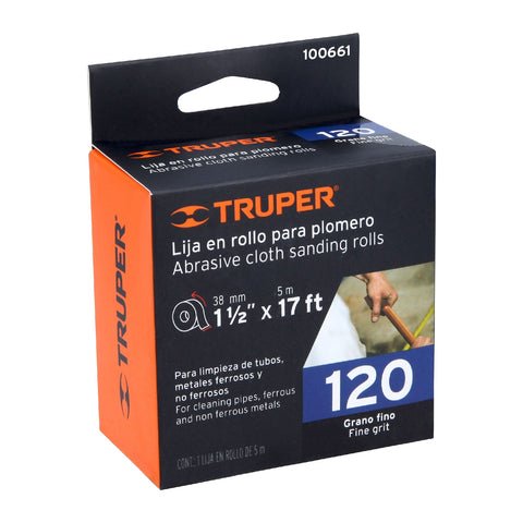 Rollo de 5 m de lija para plomero grano 120 ancho 1-1/2' | LIPL-120-1-1/2X5 | 100661