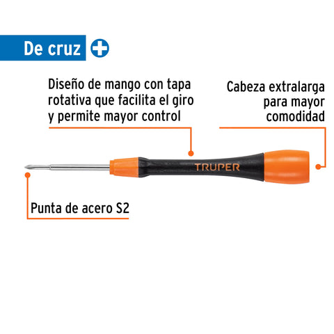 Desarmador de precisión de cruz PH0 mango ergonómico, Truper | JOY-C0 | 100670