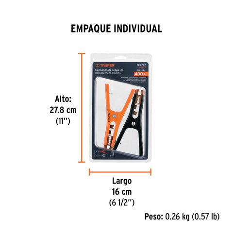 Blíster con 2 caimanes para cables pasa corriente, Truper | CAIMAN-T | 100777