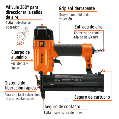 Clavadora y engrapadora neumática profesional, calibre 18 | CLNE-18E | 100779