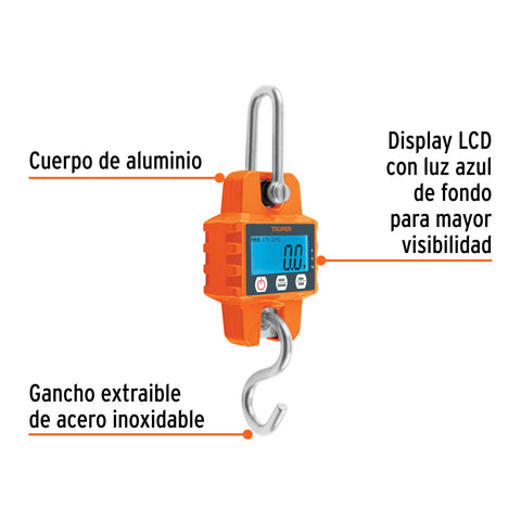 Báscula electrónica colgante, de pilas, 300 kg, Truper | BASE-300C | 100788