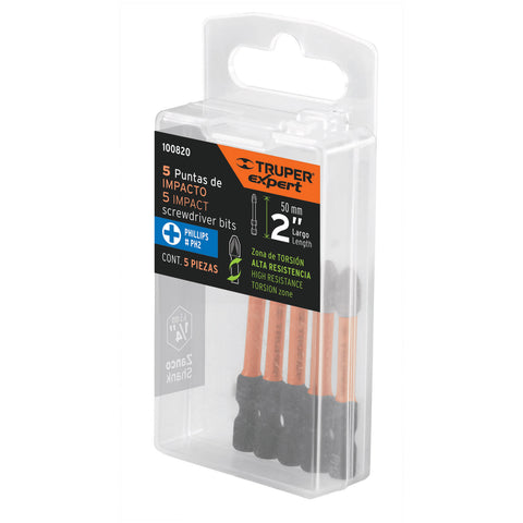 Estuche con 5 puntas de cruz PH2 de impacto largo 2', Expert | PUDE-1202I | 100820