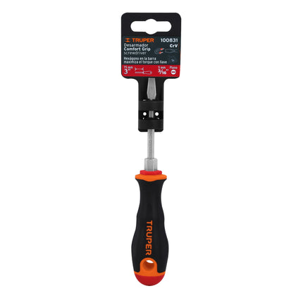 Desarmador plano 3/16' x 3' mango Comfort Grip, Truper | DR-3/16X3B | 100831