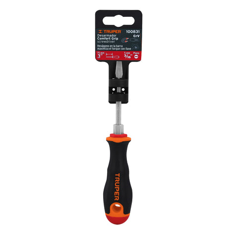 Desarmador plano 3/16' x 3' mango Comfort Grip, Truper | DR-3/16X3B | 100831