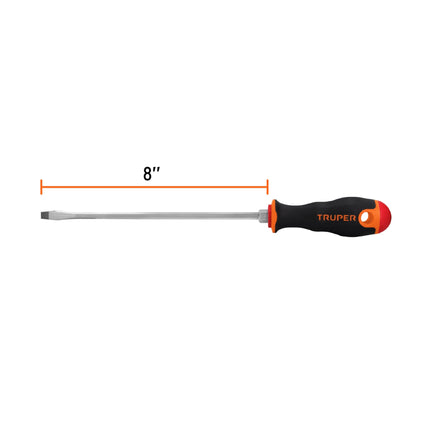 Desarmador plano 1/4' x 8' mango Comfort Grip, Truper | DR-1/4X8B | 100833