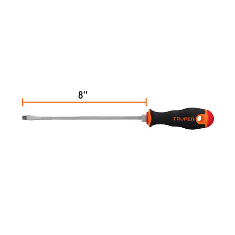 Desarmador plano 1/4' x 8' mango Comfort Grip, Truper | DR-1/4X8B | 100833