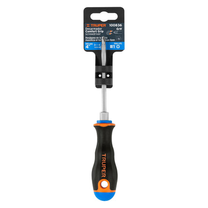 Desarmador de cruz 3/16' x 4' mango Comfort Grip, Truper | DP-3/16X4B | 100836