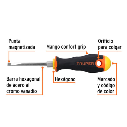 Desarmador cabinet 3/16 x 3' mango Comfort Grip, Truper | DG-3/16X3B | 100840