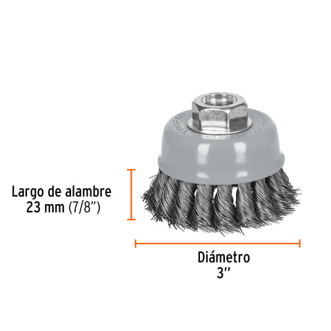 Carda copa 3' alambre trenzado fino, Multi-rosca, Truper | CT-608MR | 100851