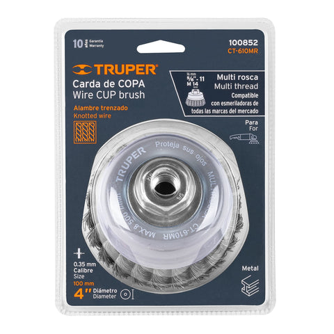 Carda copa 4' alambre trenzado fino, Multi-rosca, Truper | CT-610MR | 100852
