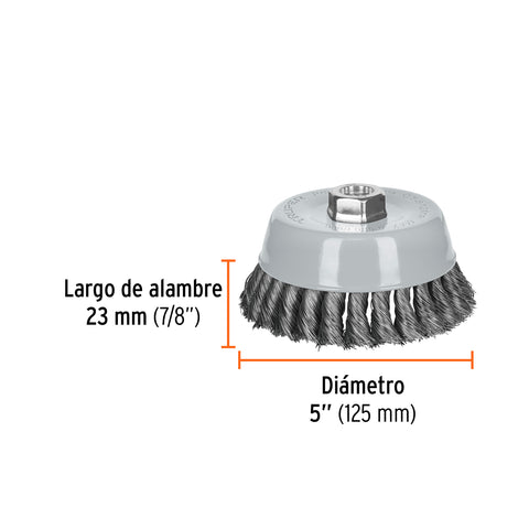 Carda copa 5' alambre trenzado fino, Multi-rosca, Truper | CT-612MR | 100853