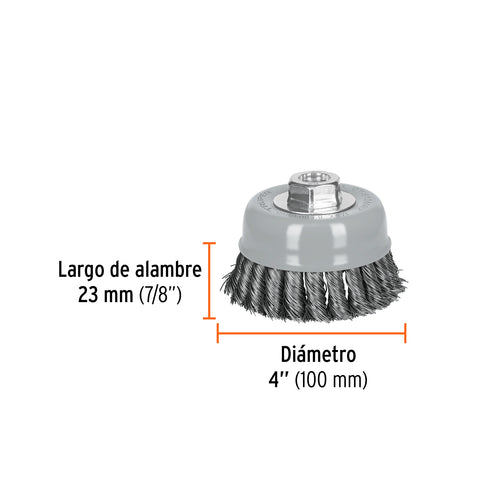 Carda copa 4' alambre trenzado grueso, Multi-rosca, Truper | CT-610MRX | 100855