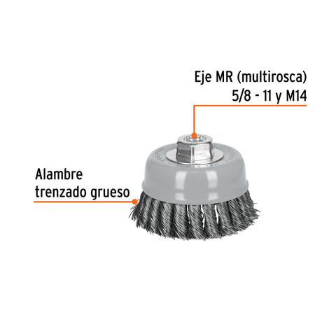 Carda copa 4' alambre trenzado grueso, Multi-rosca, Truper | CT-610MRX | 100855