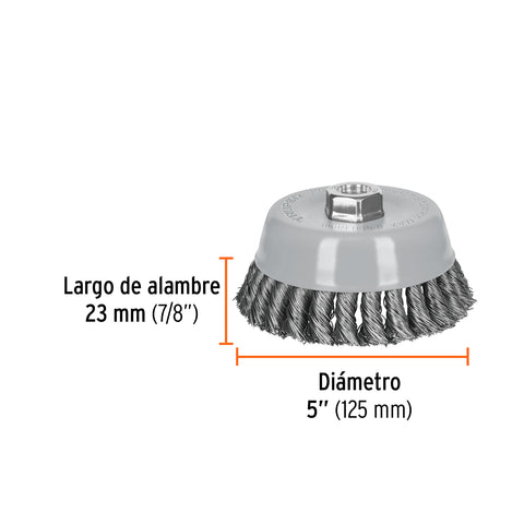 Carda copa 5' alambre trenzado grueso, Multi-rosca, Truper | CT-612MRX | 100856