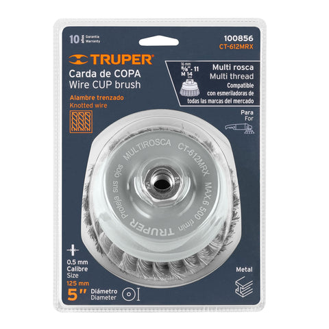 Carda copa 5' alambre trenzado grueso, Multi-rosca, Truper | CT-612MRX | 100856