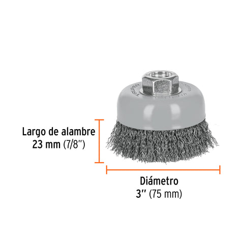 Carda copa 3' alambre ondulado fino, Multi-rosca, Truper | CO-508MR | 100857