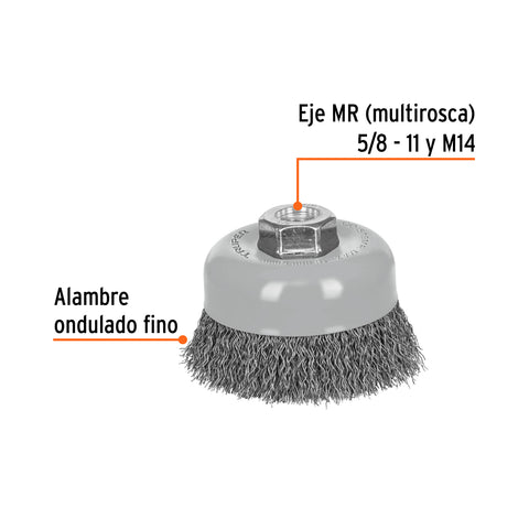 Carda copa 4' alambre ondulado fino, Multi-rosca, Truper | CO-510MR | 100858