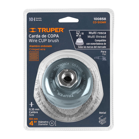 Carda copa 4' alambre ondulado fino, Multi-rosca, Truper | CO-510MR | 100858