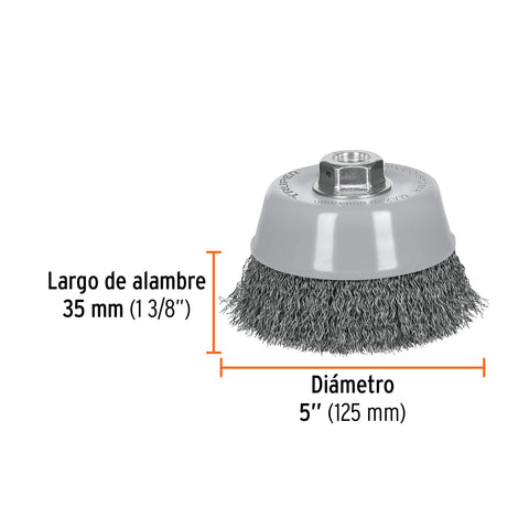 Carda copa 5' alambre ondulado fino, Multi-rosca, Truper | CO-512MR | 100859