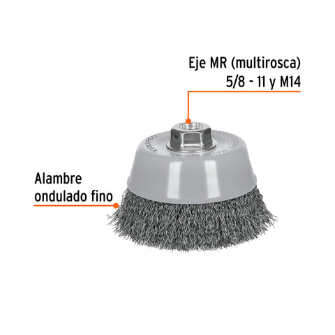 Carda copa 5' alambre ondulado fino, Multi-rosca, Truper | CO-512MR | 100859