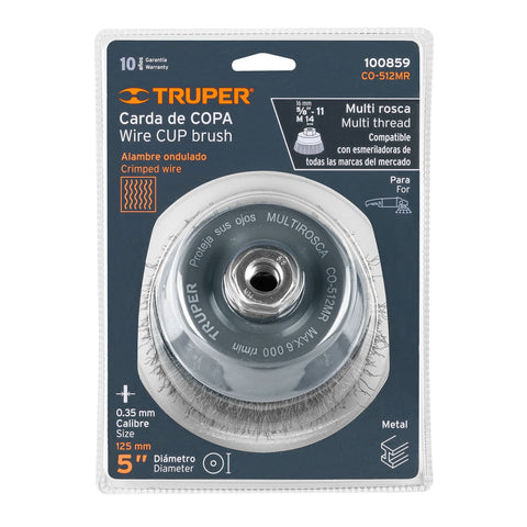Carda copa 5' alambre ondulado fino, Multi-rosca, Truper | CO-512MR | 100859