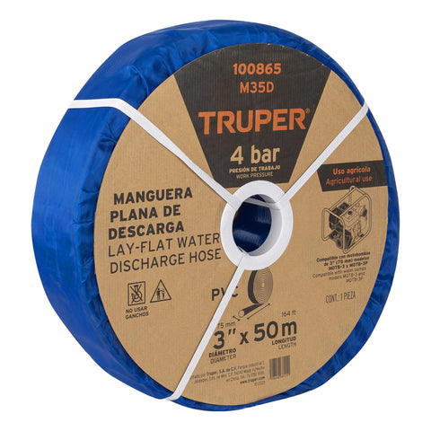 Rollo de manguera plana de 3' x 50m de descarga p/motobomba | M35D | 100865