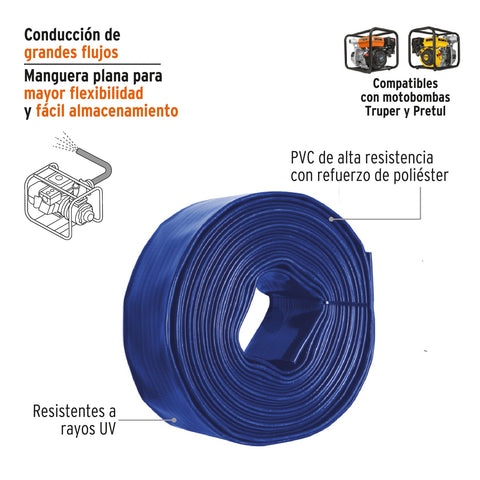 Rollo de manguera plana de 3' x 50m de descarga p/motobomba | M35D | 100865