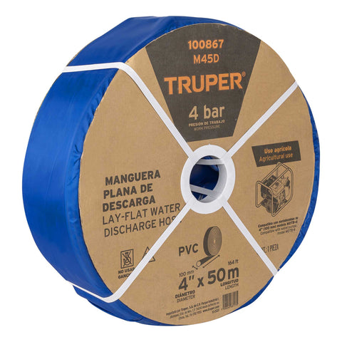 Rollo de manguera plana de 4' x 50m de descarga p/motobomba | M45D | 100867