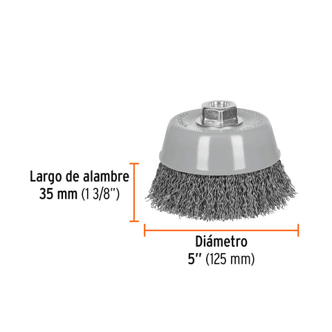 Carda copa 5' alambre ondulado grueso, Multi-rosca, Truper | CO-512MRX | 100870