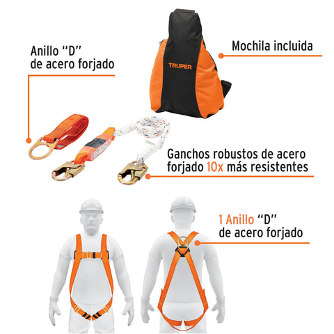 Kit contra caídas con arnés de un anillo, ANSI, Truper | ARN-KIT-1A | 100886