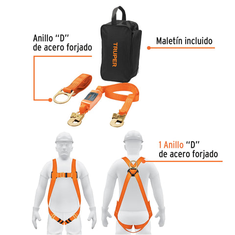 Kit contra caídas con arnés de un anillo, Truper | ARN-KIT-1 | 100888