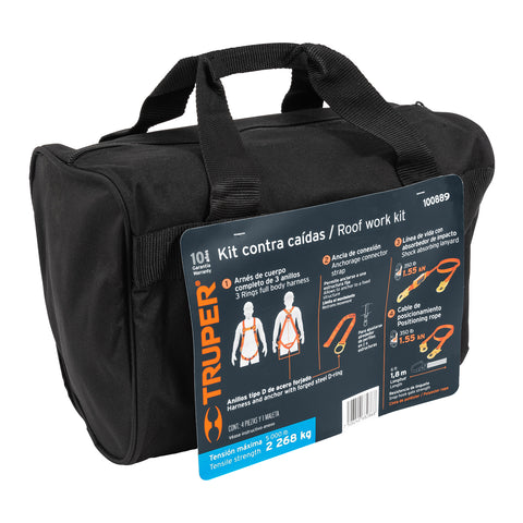 Kit contra caídas con arnés de tres anillos, Truper | ARN-KIT-3 | 100889