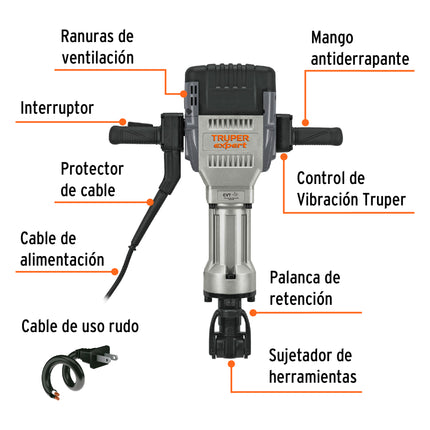 Martillo demoledor HEX 30 kg, 62J, 2000W, TRUPER EXPERT (MADE-30NX)