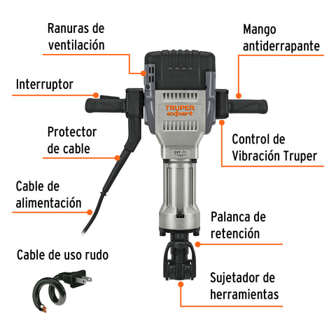 Martillo demoledor HEX 30 kg, 62J, 2000W, TRUPER EXPERT | MADE-30NX | 100894