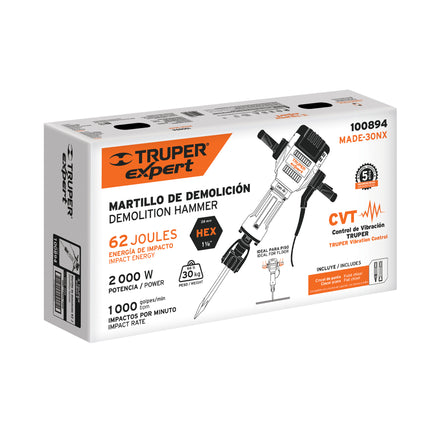 Martillo demoledor HEX 30 kg, 62J, 2000W, TRUPER EXPERT (MADE-30NX)