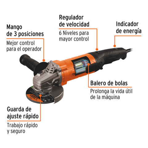 Esmeriladora angular 4-1/2', 1100W, TRUPER PRO | ESMA-45110 | 100902