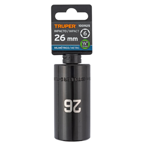 Dado largo impacto de 26 mm, 6 puntas, cuadro 1/2', Truper | D-7326-ML | 100925