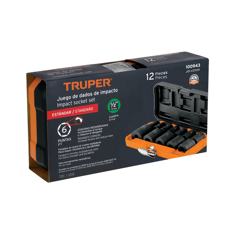 Juego de 12 dados cuadro 1/2' de impacto 6 puntas std | JDI-1/2X12H | 100943