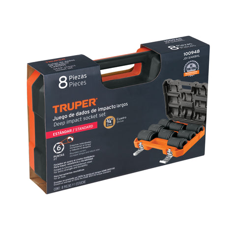 Juego de 8 dados largos cuadro 3/4' de impacto 6 puntas std | JDI-3/4X8HL | 100948